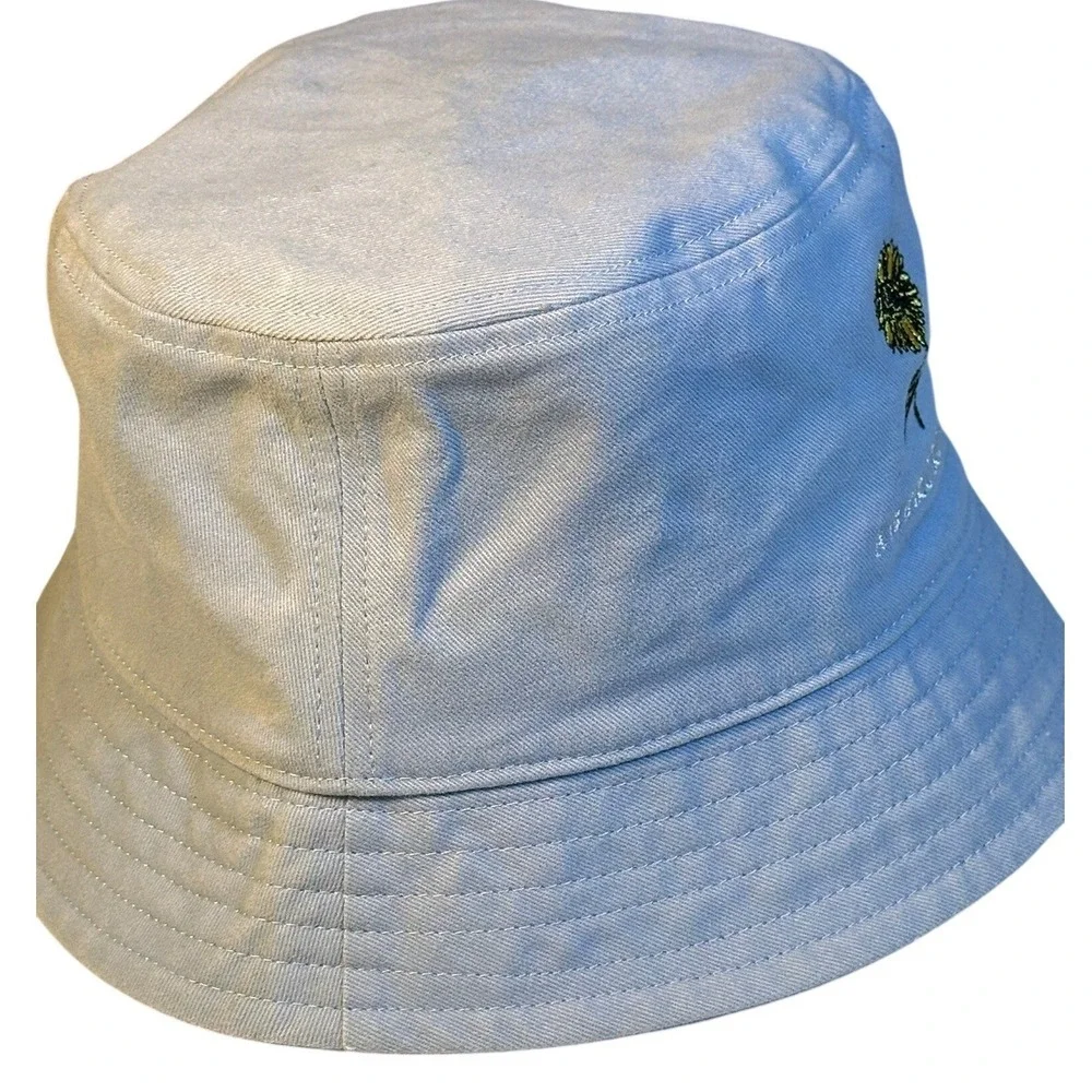 Abercrombie Bucket Hat Womens OS Light Blue Sunflower Embroidered Cotton